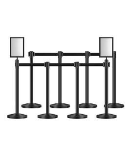 VEVOR - Stanchion Post, 8 Pcs Stanchions with Retractable Belts, Carbon Steel Stanchions Queue with Sand Injection Hollow - Black