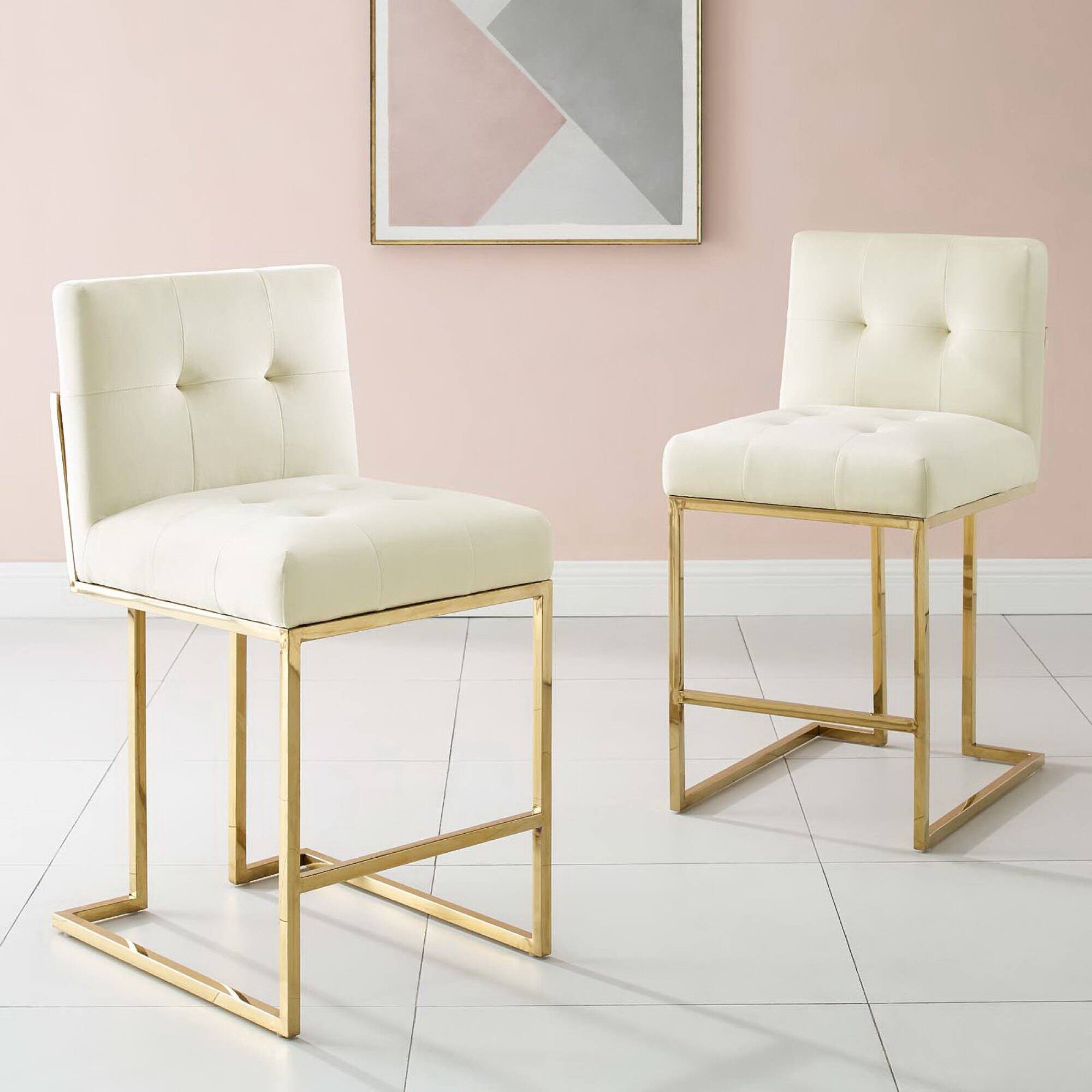 Back. Modway - Privy Gold Stainless Steel Performance Velvet Counter Stool Set of 2 by Modway - White.