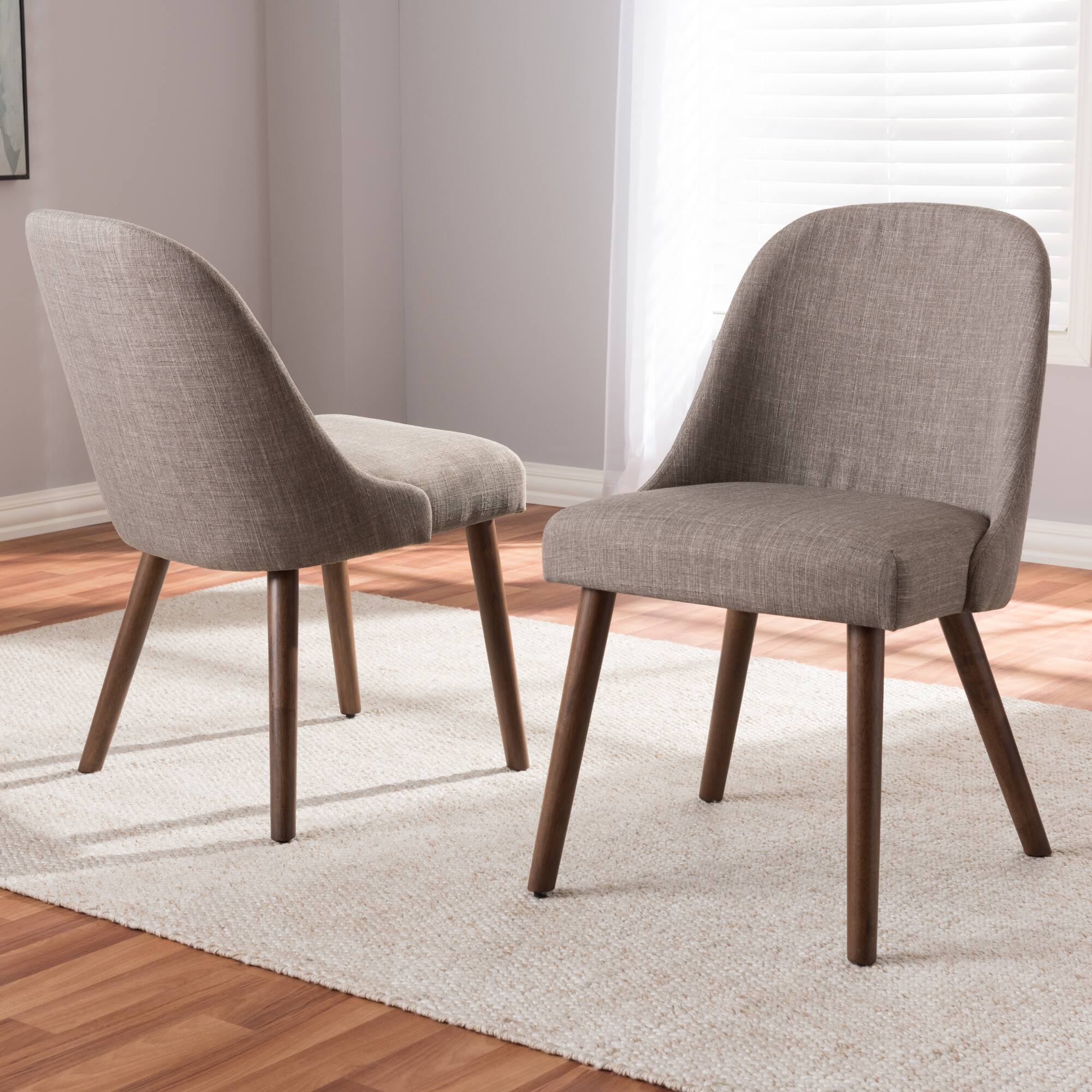 Alt View 2. Baxton Studio - Set of 2 Cody Mid-Century Modern Fabric Upholstered Walnut Finished Wood Dining Chairs - Light Grey.