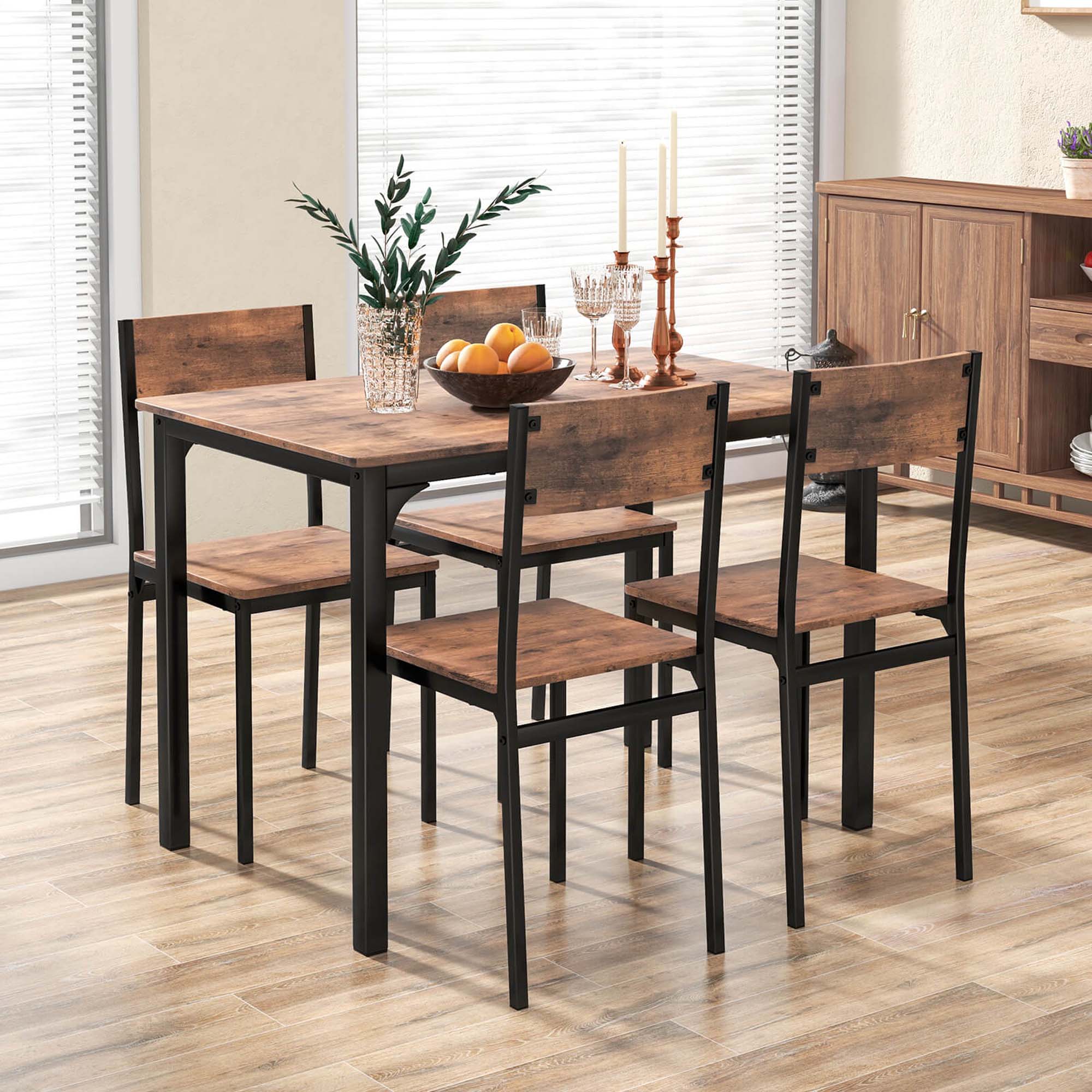 Alt View 11. Costway - 5 Piece Dining Table Set Industrial Style Kitchen Table & Chairs for 4 Brown - Rustic Brown.