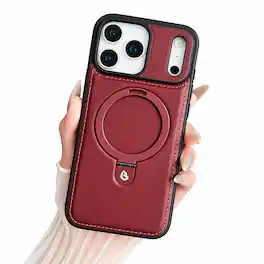 UUCOVER - Magnetic Case for Apple iPhone 18 Pro,Shockproof Leather + TPU Ring Stand Case Compatible with MagSafe Back Cover - Winered