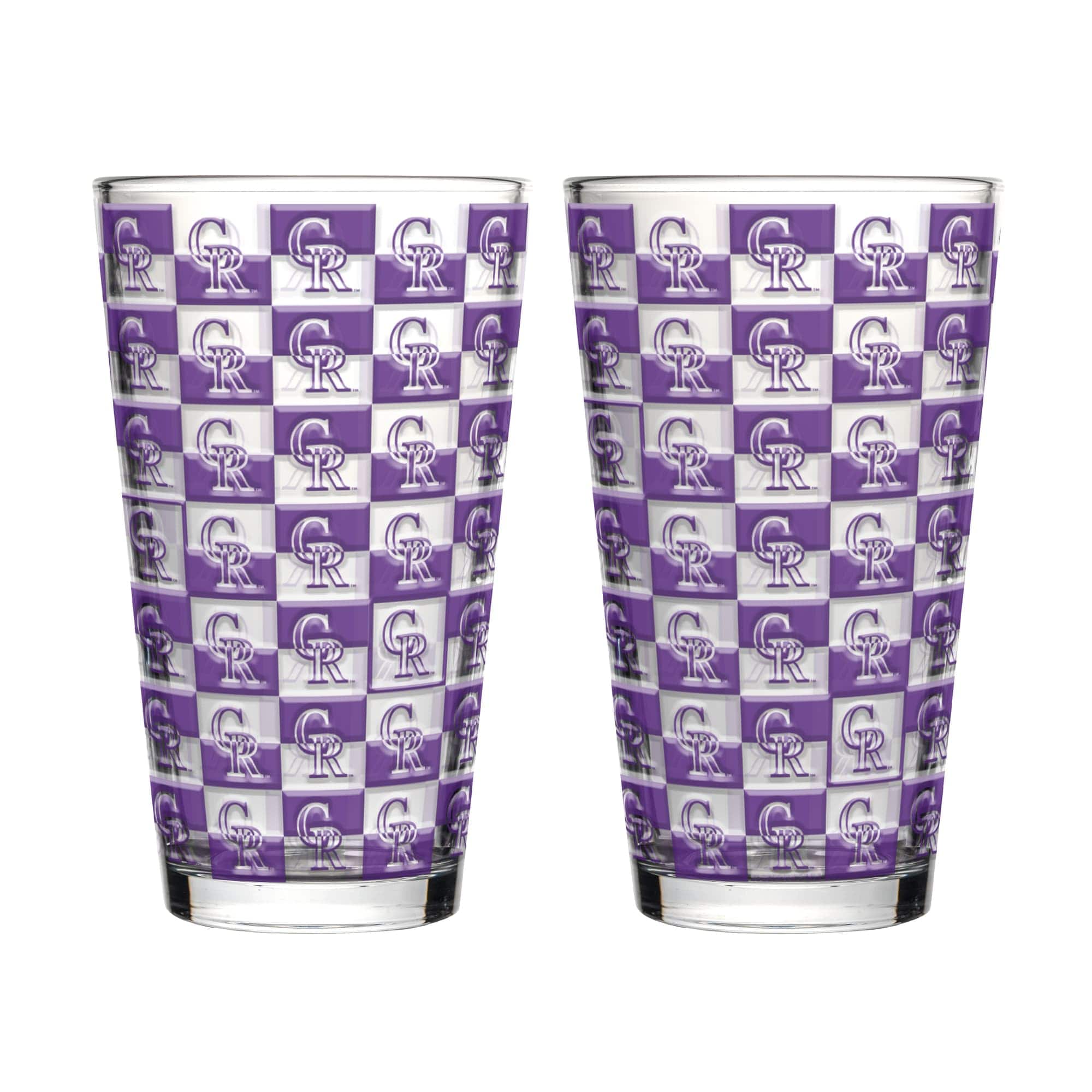 Front. Logo Brands - Colorado Rockies Two-Pack Gridiron Stained 16oz. Pint Glass Set - Multicolor.