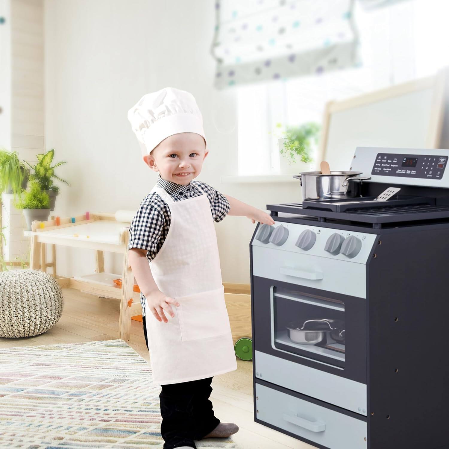 Alt View 2. Lil' Jumbl - Wooden Play Oven, Gourmet Kitchen Playset with Pretend Oven, Stove, Knobs & More - Black.