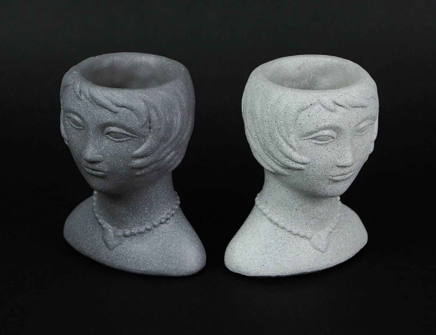 Alt View 2. Things2Die4 - Set of 2 Roaring 20's Flapper Lady Gray Concrete Head Mini Planter 6 Inches Tall - Multicolored.