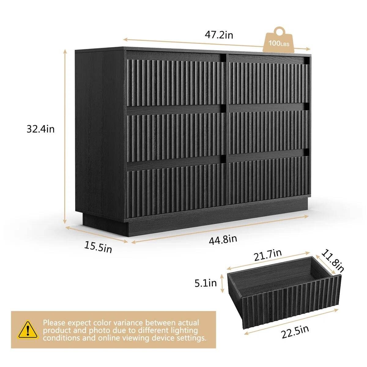 47.2in x 32.4in x 15.5in x 44.8in x 21.7in x 5.1in x 11.8in x 22.5in

Please expect color variance between actual product and photo due to different lighting conditions and online viewing device settings.