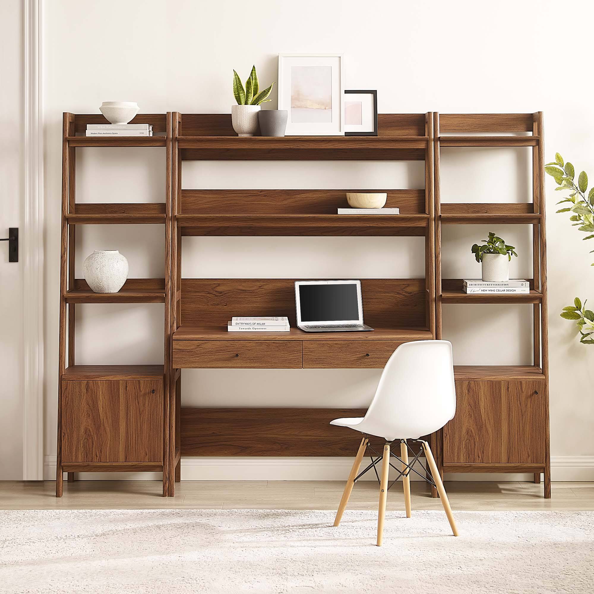 Left. Modway - Bixby 3-Piece Wood Office Desk and Bookshelf by Modway - Walnut.