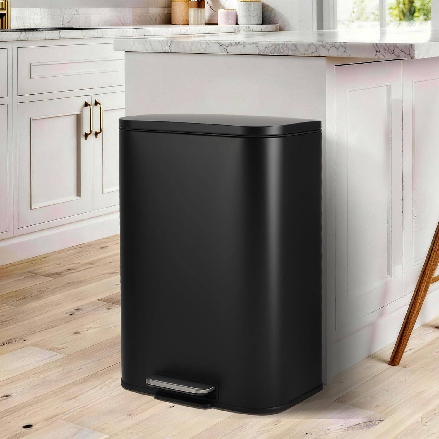 Alt View 4. Homhougo - 13.2 Gallon Trash Can for Kitchen, Stainless Steel Step Trash Can with Soft-Close Lid & Removable Inner Bucket - Black.