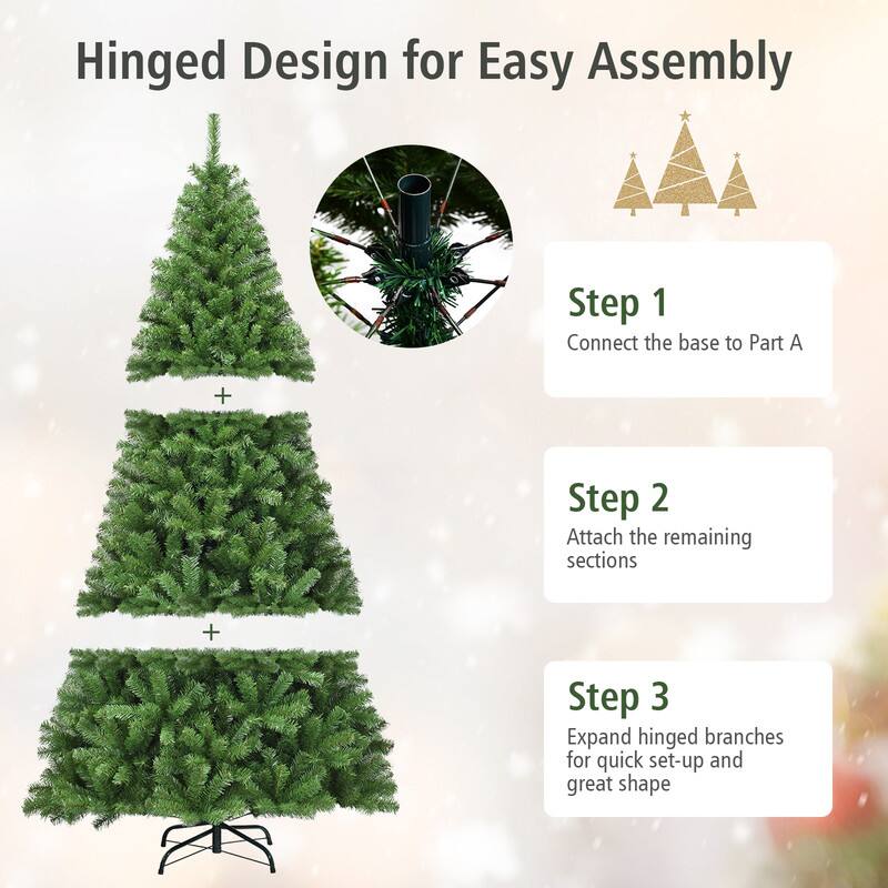 Hinged Design for Easy Assembly

Step 1: Connect the base to Part A

Step 2: Attach the remaining sections

Step 3: Expand hinged branches for quick set-up and great shape