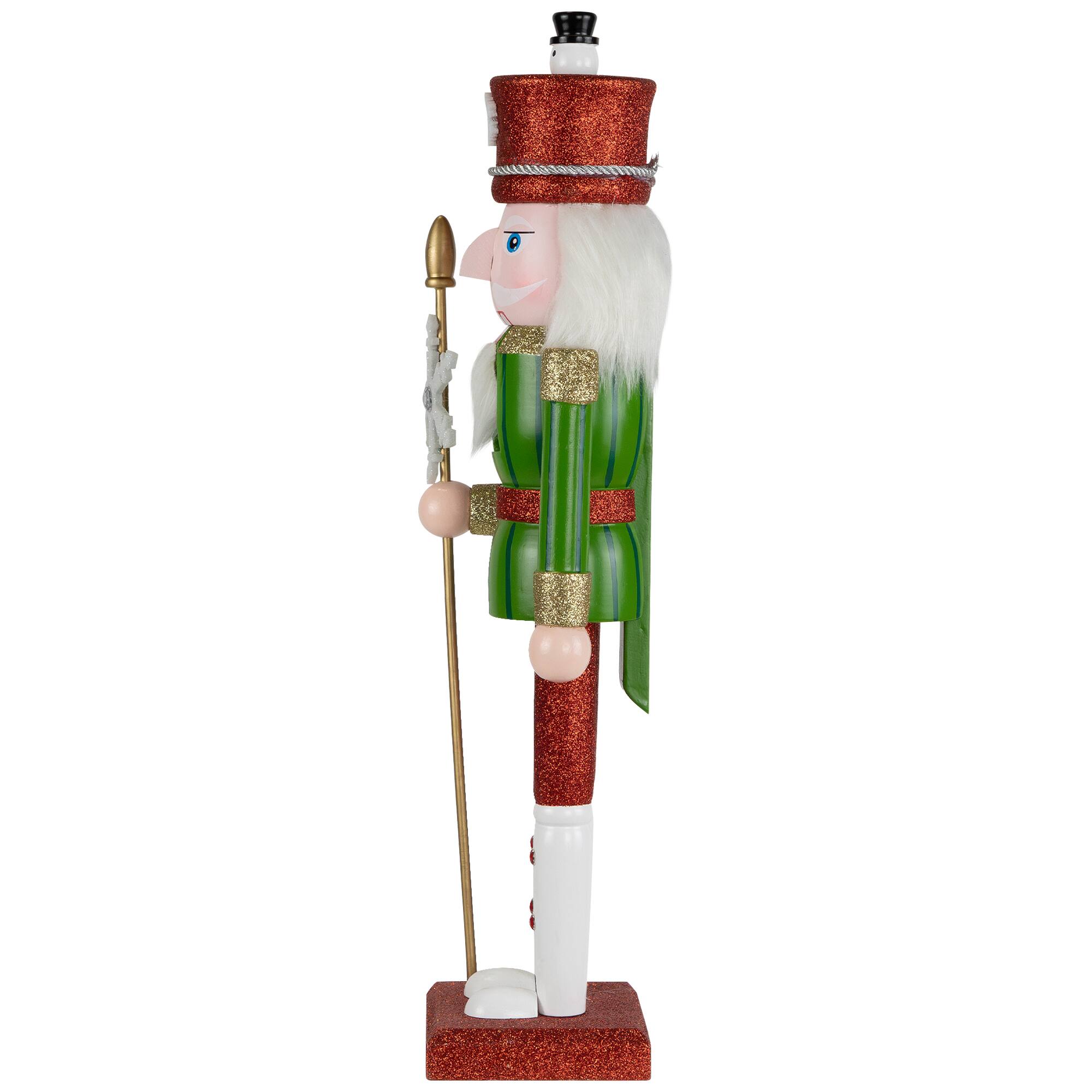 Alt View 2. Northlight - Glittered Nutcracker with Snowflake Scepter Christmas Figure - 15" - Red and Green - Red.