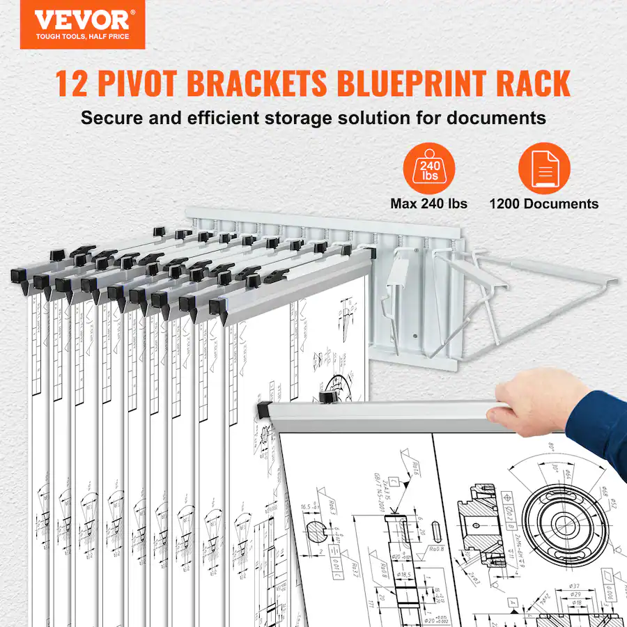 VEVOR Wall Mount Blueprint Storage Rack – Holds up to 1200 Blueprints ...