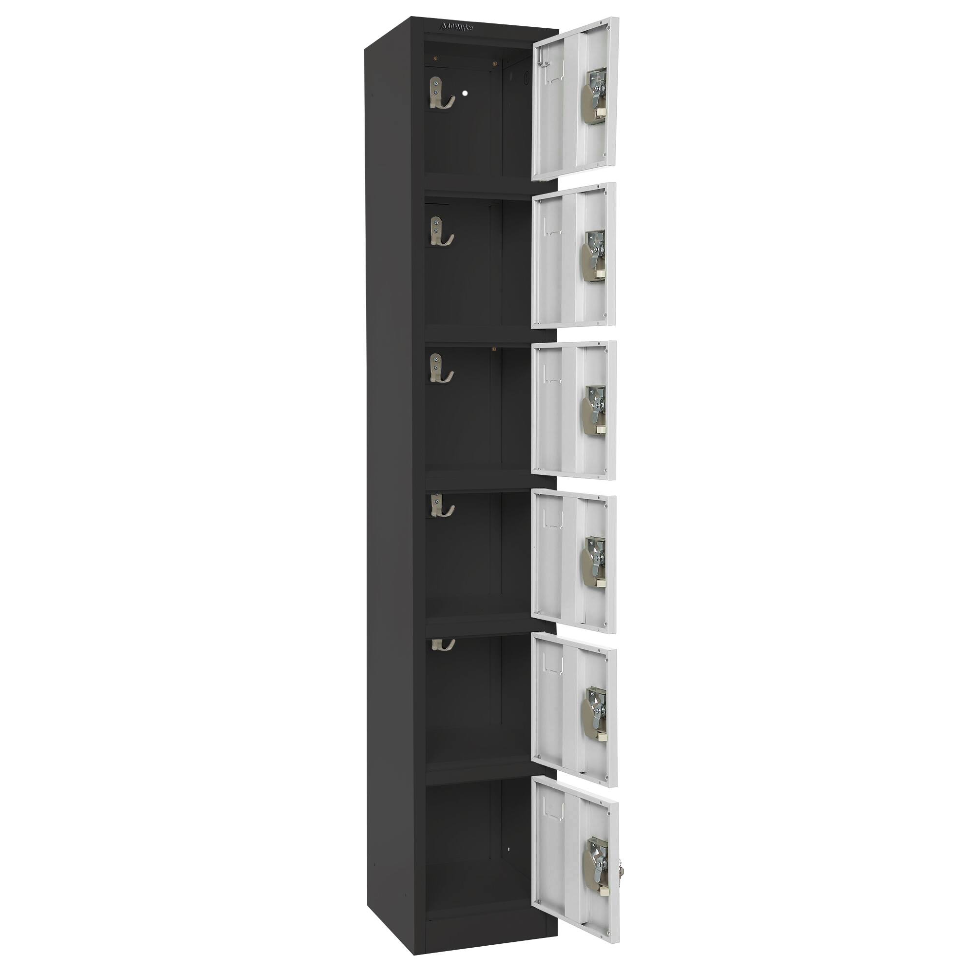 Alt View 4. AdirOffice - Storage Locker 629-Series 72" H 6-Tier Steel Key Lock 6-Shelf Locker with Key Lock, 4/Pack - Black Bidy/White Doors.