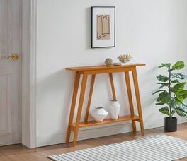 Kings Brand Furniture - Conway Console Table Functional Narrow Wood Accent Entryway Table with Storage Shelf - Orange