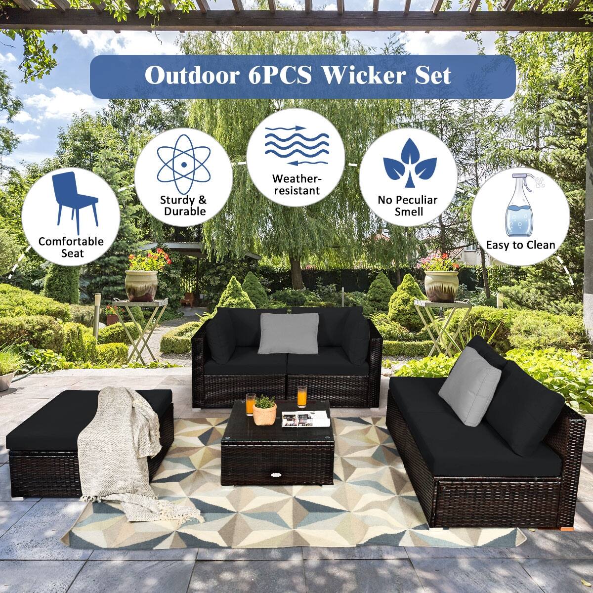 Outdoor 6PCS Wicker Set

- Comfortable Seat
- Sturdy & Durable
- Weather-resistant
- No Peculiar Smell
- Easy to Clean