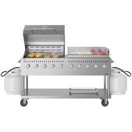Koolmore - 72 in. 10-Burner Commercial Outdoor Propane Gas Grill With 36 in. Roll Dome Cover and 36 in. Griddle in Stainless-Steel - Stainless Steel