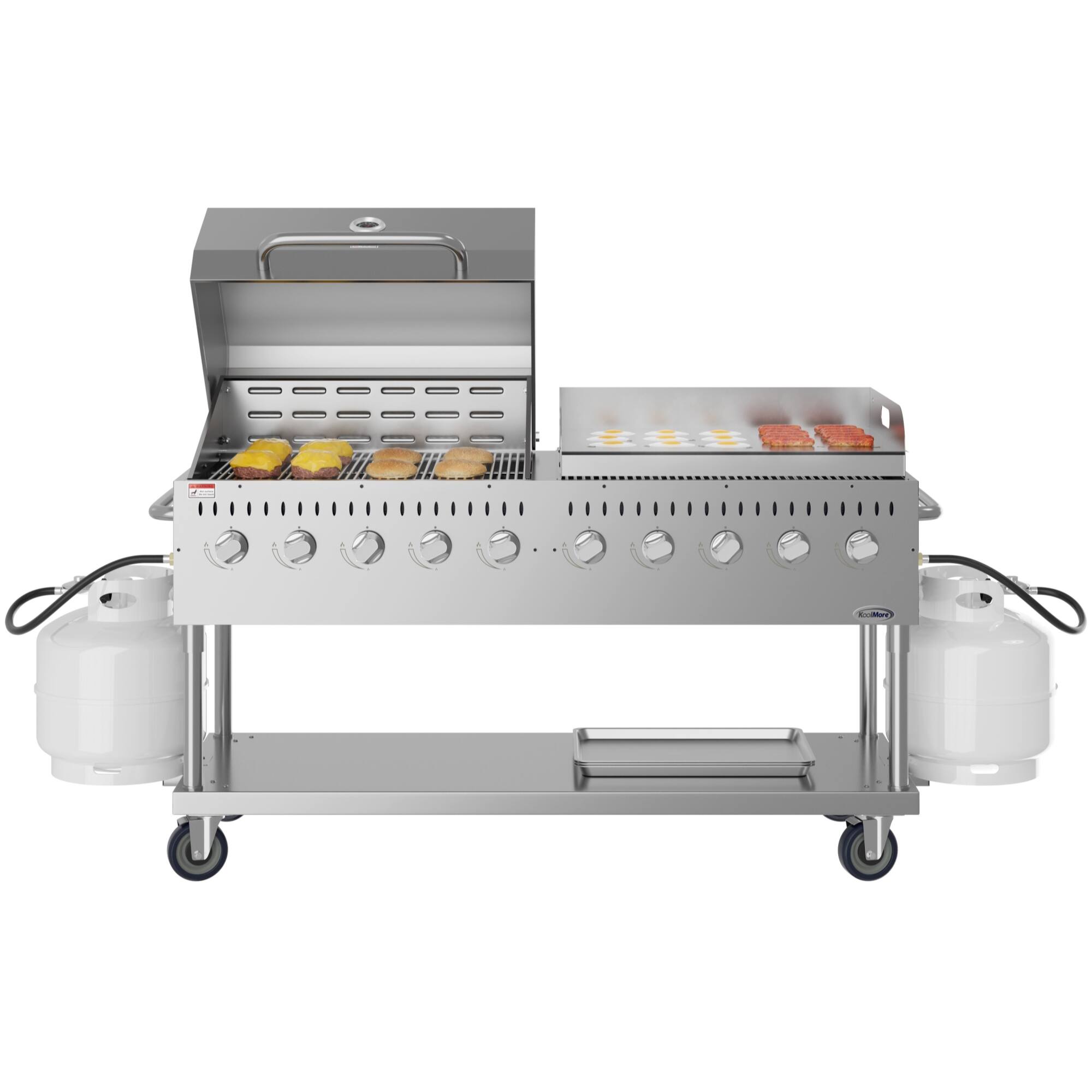 Front. Koolmore - 72 in. 10-Burner Commercial Outdoor Propane Gas Grill With 36 in. Roll Dome Cover and 36 in. Griddle in Stainless-Steel - Stainless Steel.