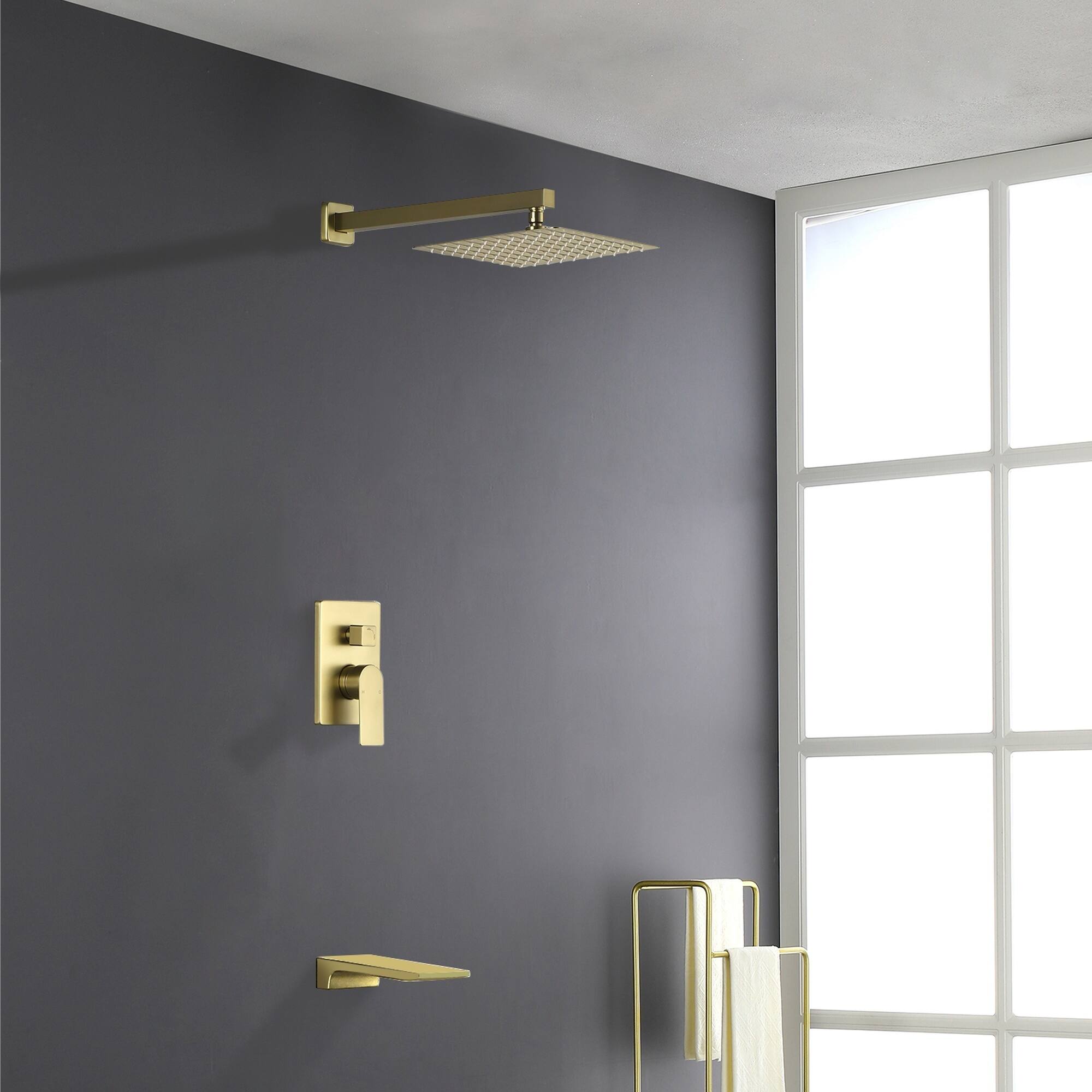 Alt View 2. Boyel Living - Brushed Gold 10-Inch Rain Shower System Brass SUS304 2-Function Valve Waterfall Spout cUPC - Brushed Gold.