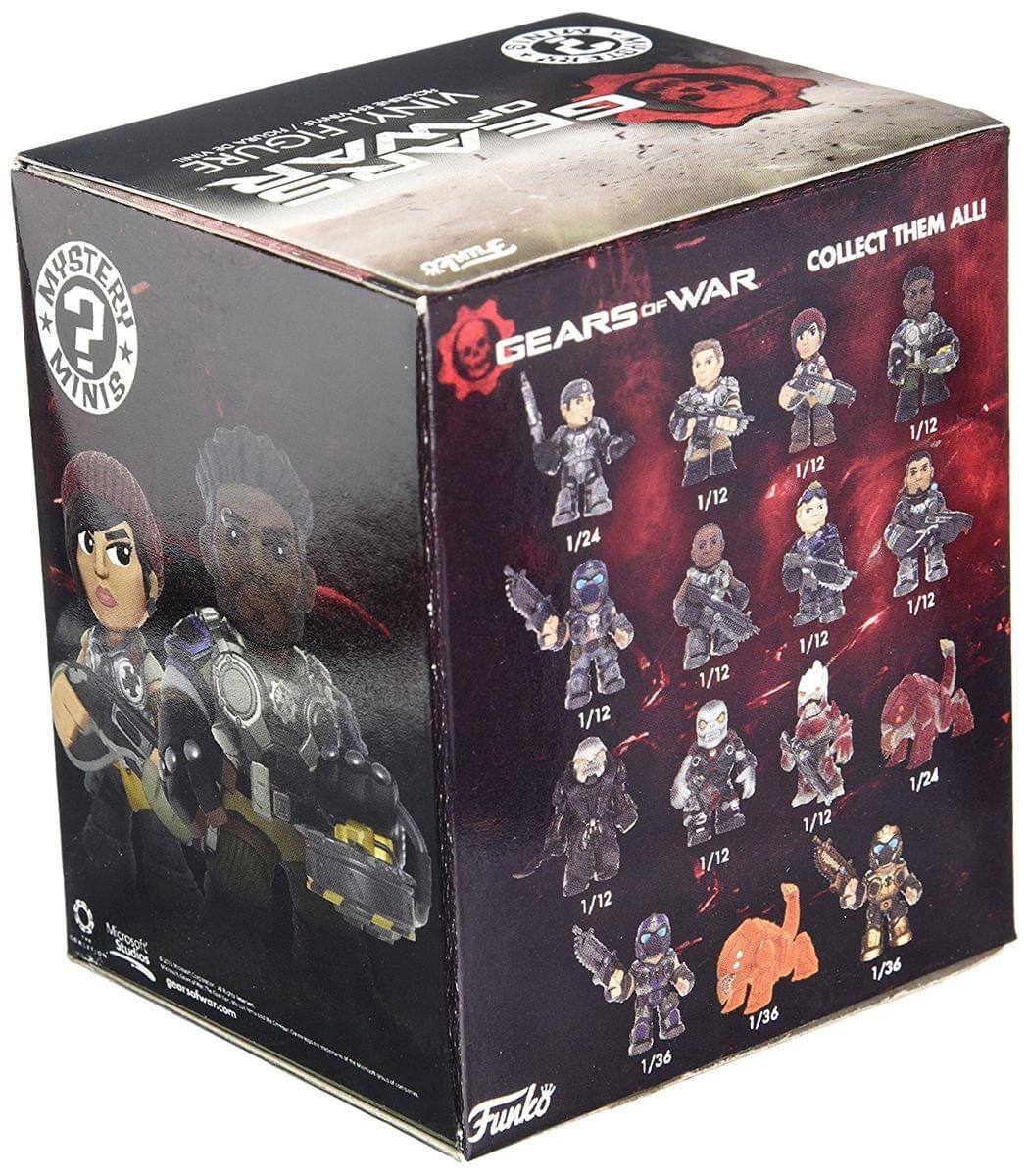Sure, here is the corrected and grouped text from the image:

---

**Front of the Box:**

- Gears of War
- Collect Them All!
- Mystery Minis
- 1/12
- 1/24
- 1/36

**Side of the Box:**

- Gears of War
- Collect Them All!
- 1/12
- 1/24
- 1/36

**Bottom of the Box:**

- Microsoft Studios
- www.gearsofwar.com
- Funko

**Top of the Box:**

- Gears of War
- Collect Them All!

---

This text is grouped based on its location on the packaging.