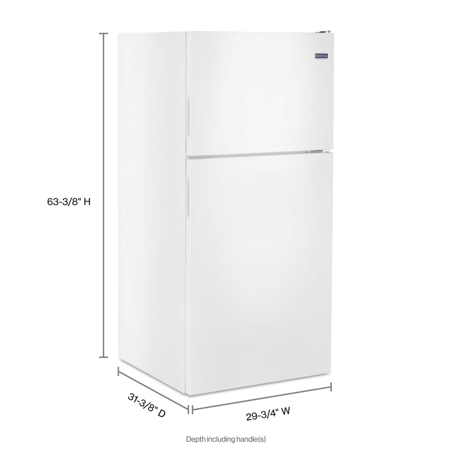 The text on the image reads: "1 63-3/8" H 31-3/8" D 29-3/4" W Depth including handle(s)."