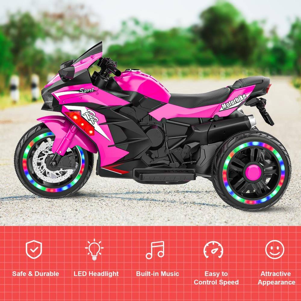 - Sport Motorbike
- Safe & Durable
- LED Headlight
- Built-in Music
- Easy to Control Speed
- Attractive Appearance