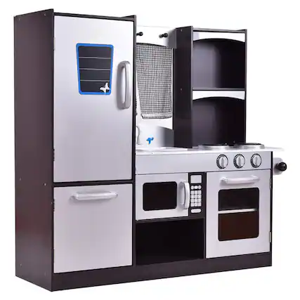 Front. SlickBlue - Children’s Wooden Modern Cooking Pretend Play Kitchen Set - Coffee, Silver.