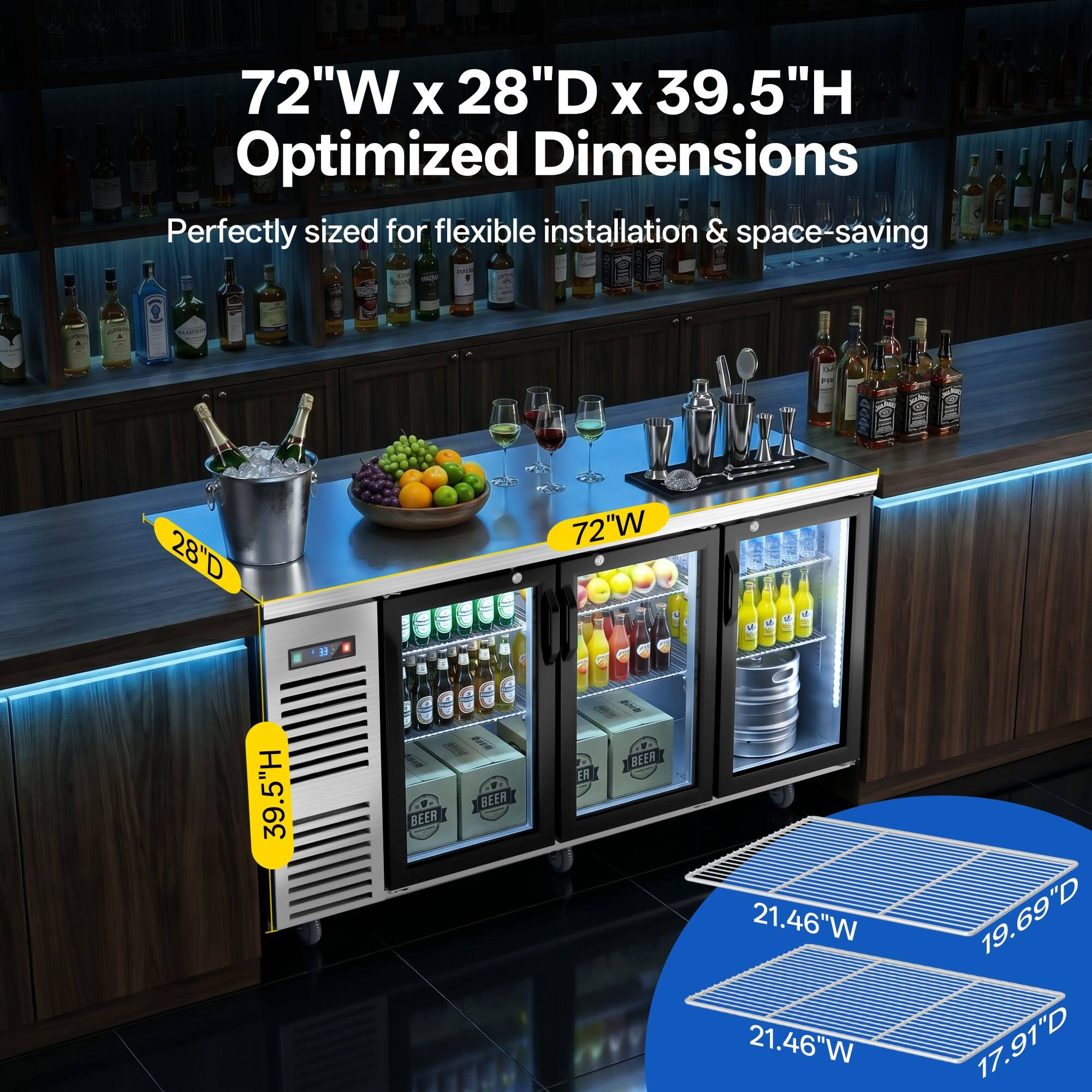 Coolski 72 in. W 25.6 cu. ft. Commercial Under Height Back Bar