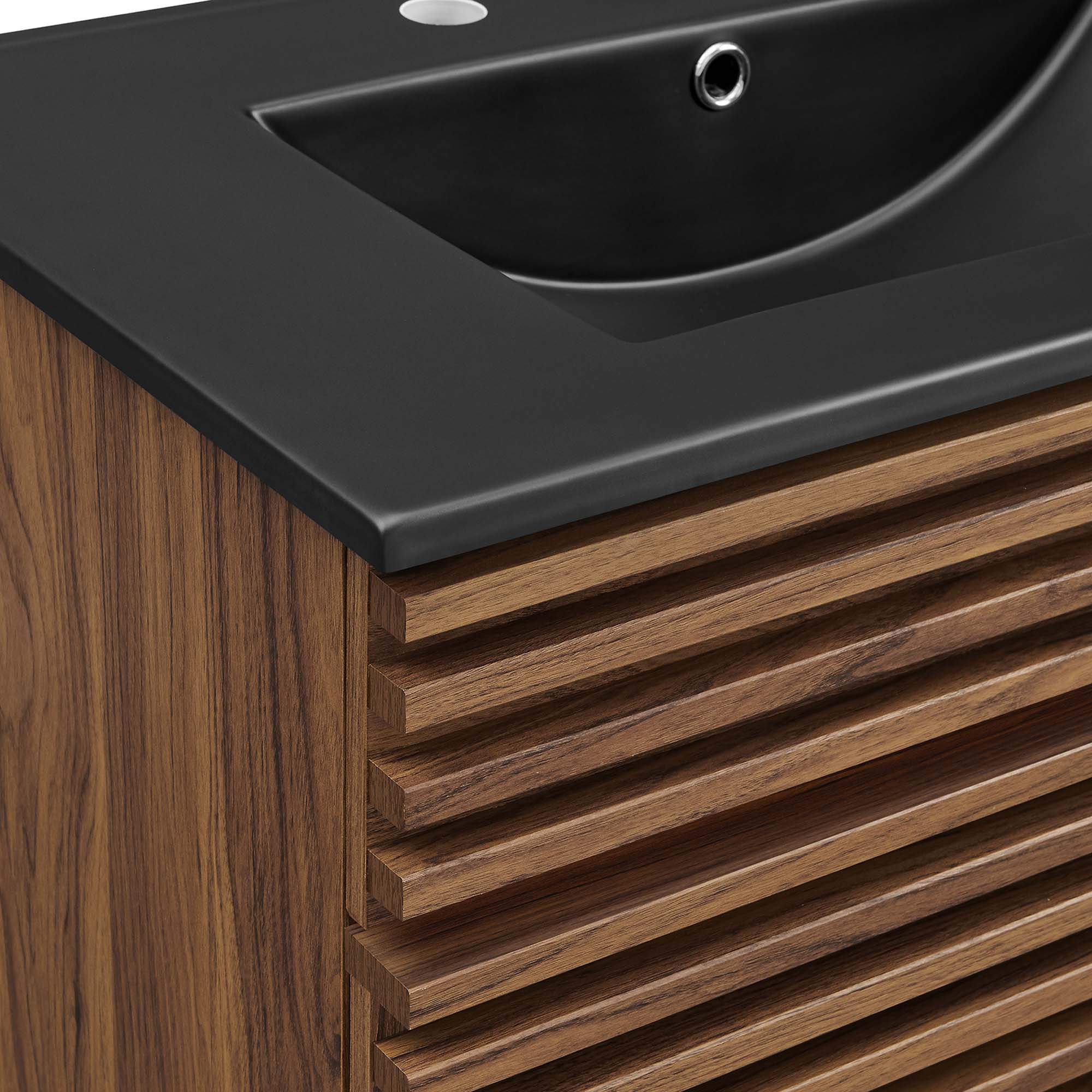 Alt View 6. Modway - Render Bathroom Vanity with Black Basin Included - Walnut Black.