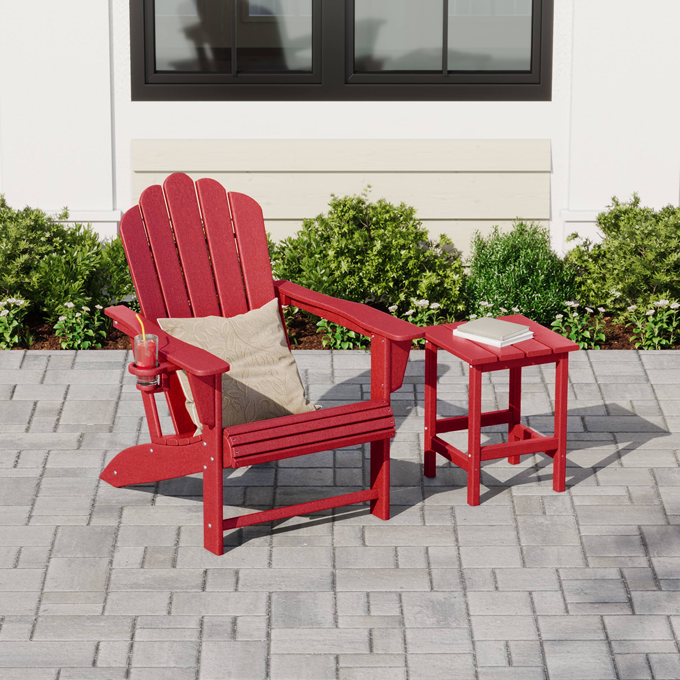 Angle. WestinTrends - WestinTrends Highland Outdoor Patio HDPE Adirondack Chair With Cup Holder and Table Set - Red.