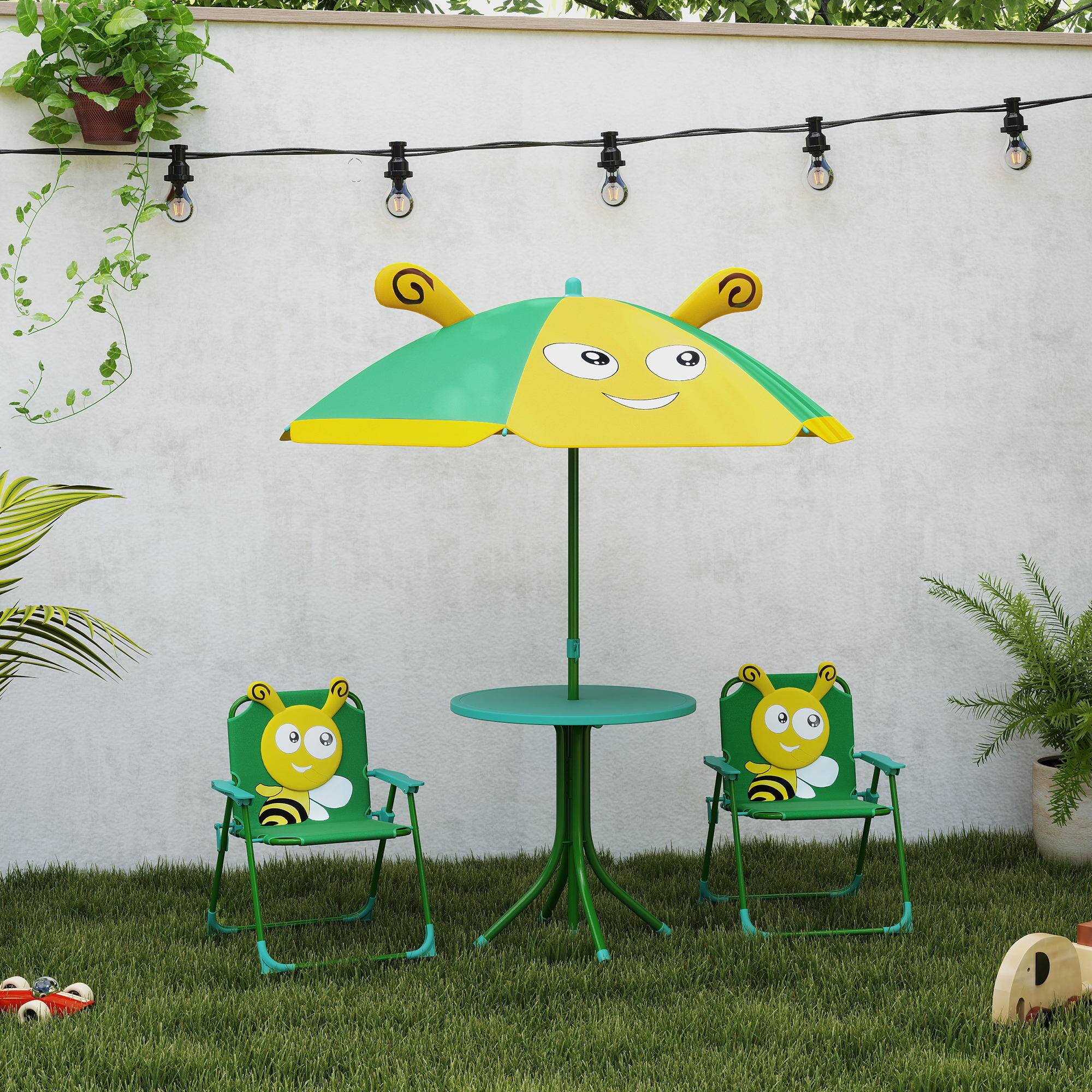 Alt View 1. Qaba - Picnic Table and Chair Set, Outdoor Activity Table with Foldable Chairs - Green.
