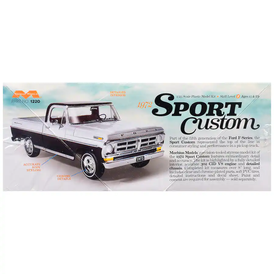 Colorful Moebius Moebius Models Skill 3 Model Kit 1972 Ford Sport Custom Pickup Truck 1/ ...