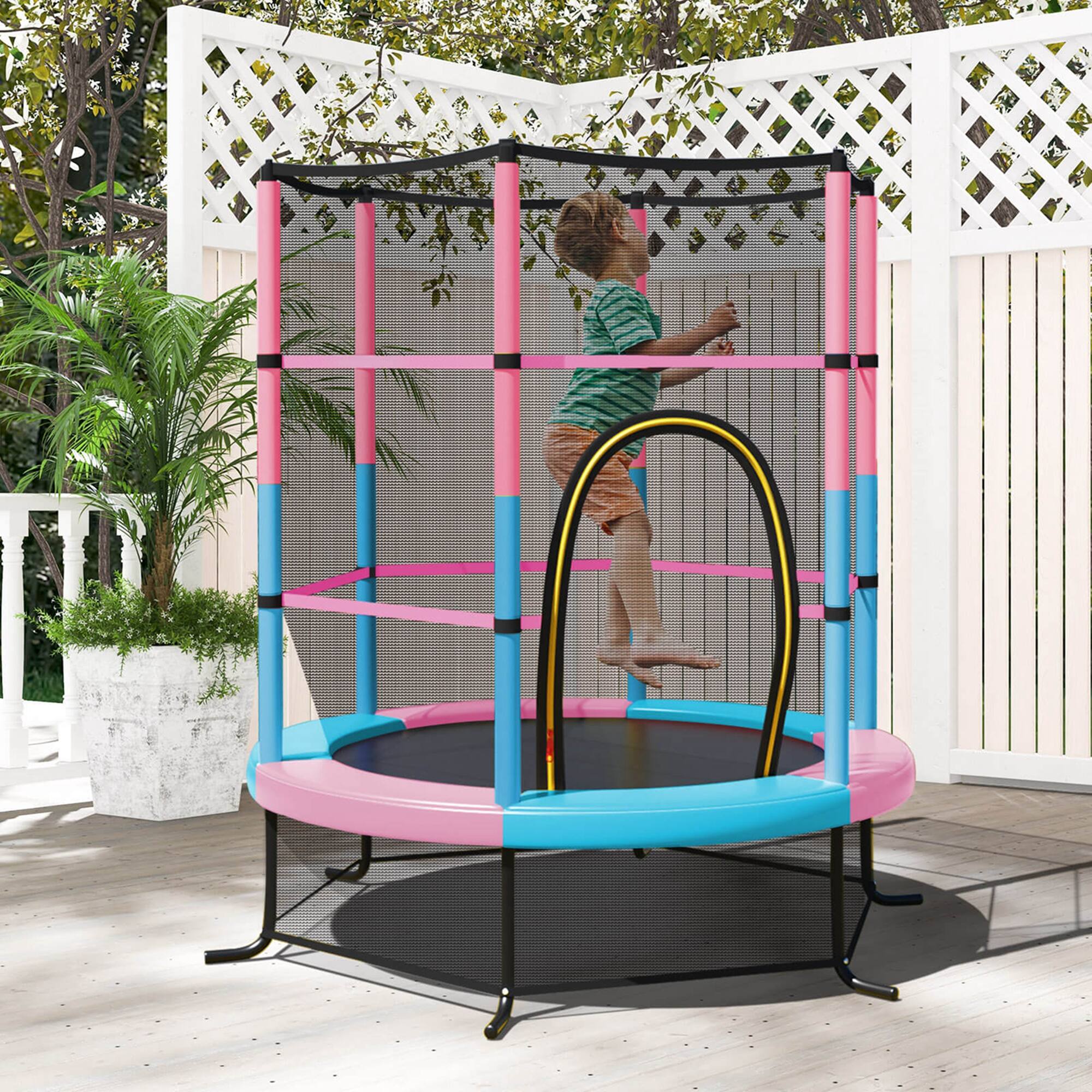 Alt View 1. Costway - Costway 55" Kids Trampoline Bouncing Jumping Mat Recreational Trampoline with Enclosure Net - BlueMPink.