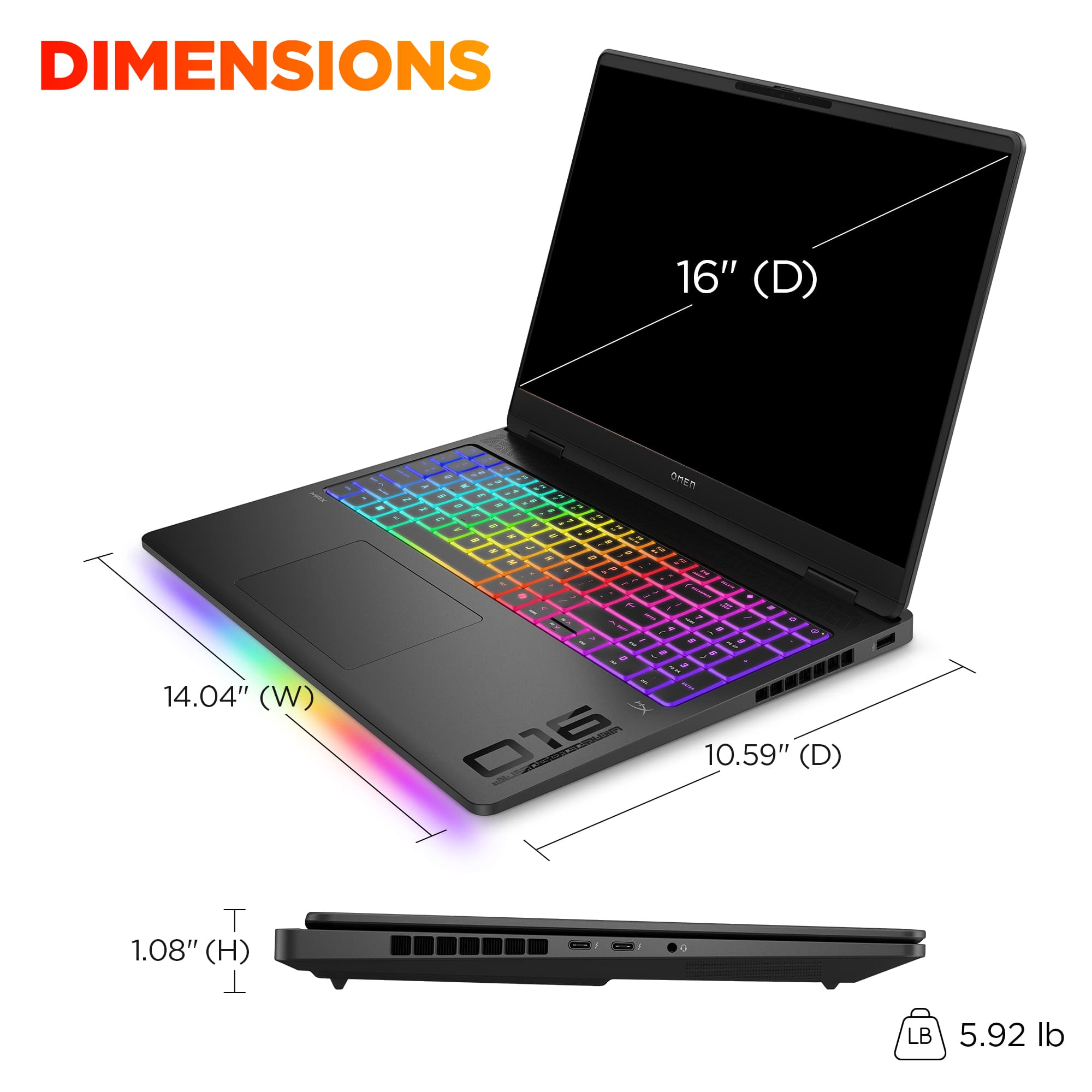 DIMENSIONS: 16" (D) 14.04" (W) 1.08" (H) 5.92 lb