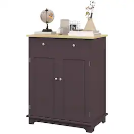 Homcom - Storage Cabinet, Sideboard Floor Cupboard with Solid Wood Top, Adjustable Shelf - Coffee