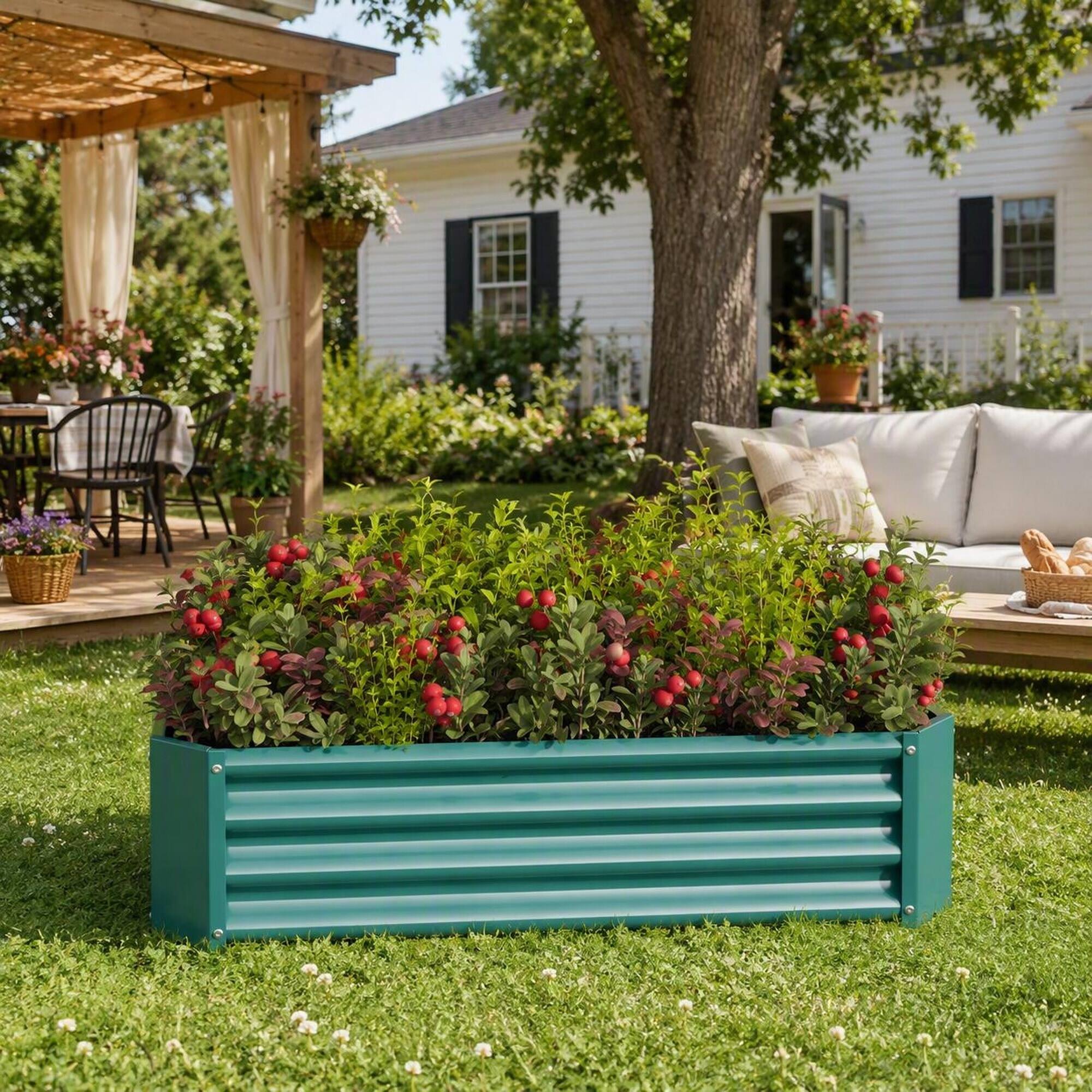 Alt View 1. RYHNUYNE - 2 Pack Green Metal Raised Garden Bed 4x2x1 ft Rectangle Planter for Vegetables Flowers and Herbs - Green.
