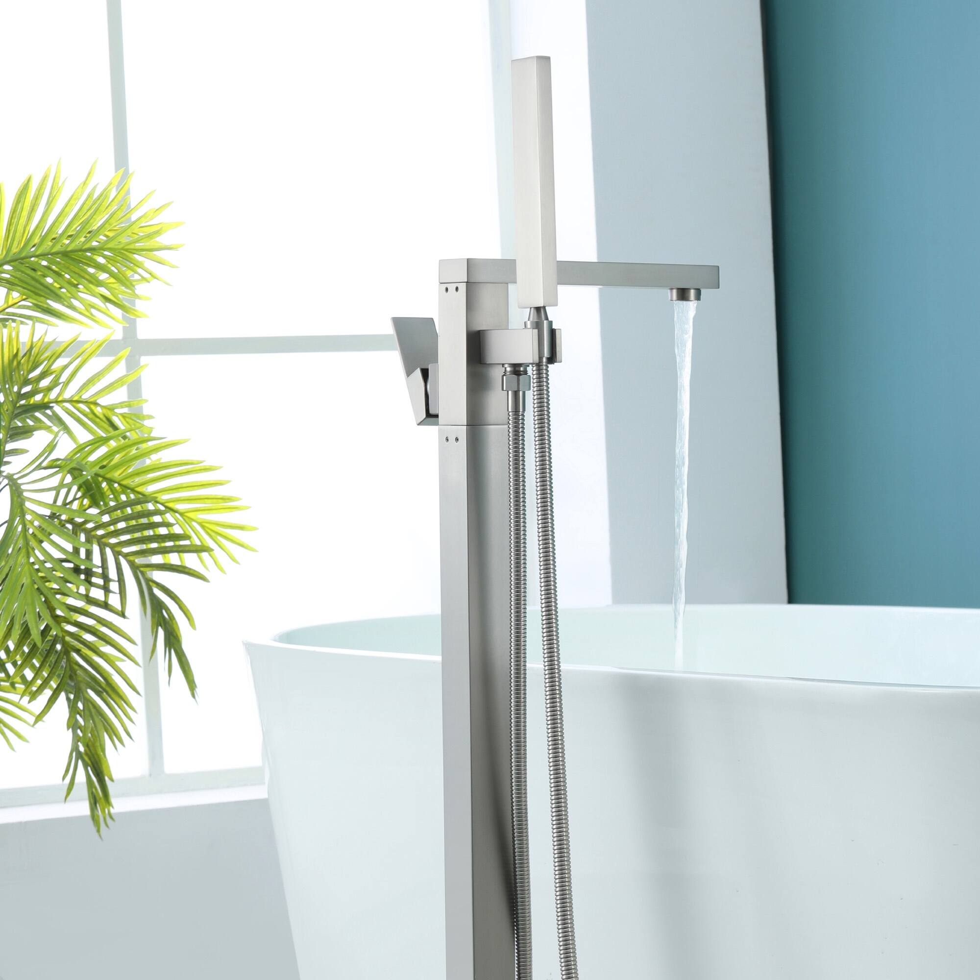 Alt View 3. Boyel Living - Brushed Nickel Freestanding Bathtub Faucet Solid Brass Handheld Spray 60-Inch Steel Hose cUPC - Brushed Nickel.