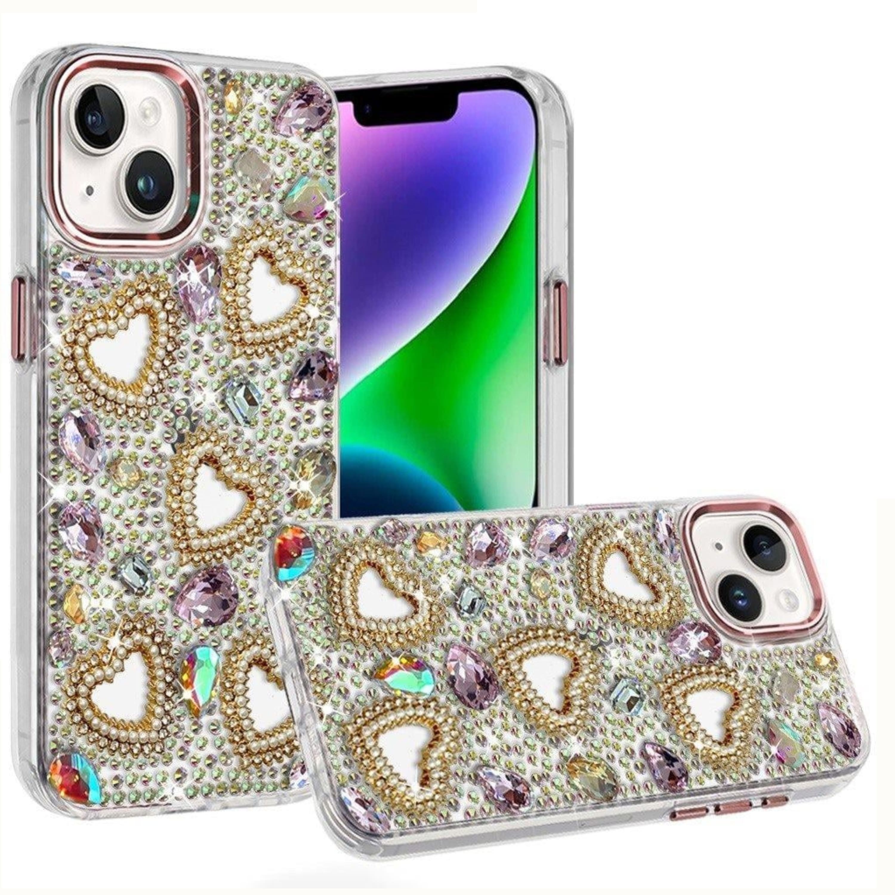 Kitcheniva - Full Bling Heart Rhinestone Case With Tempered Glass For iPhone 13 14 Rosegold - Rose Gold price history on PriceWatchPro