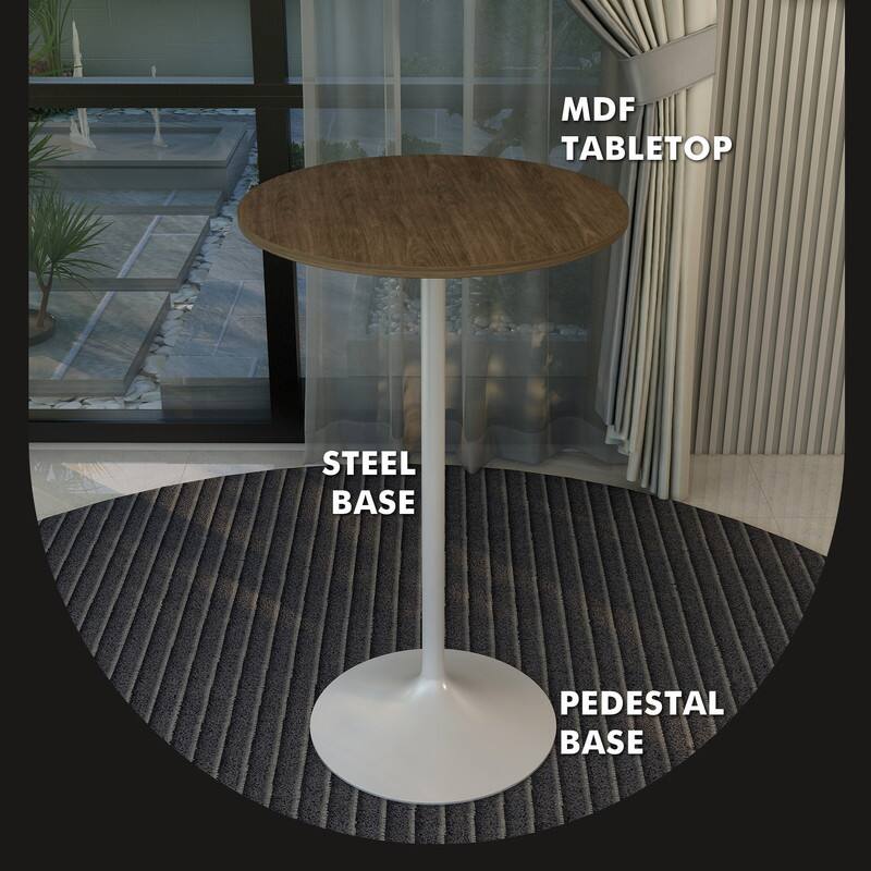 LeisureMod Verve 27 Inch Round Bar Height Table with MDF Top and White ...