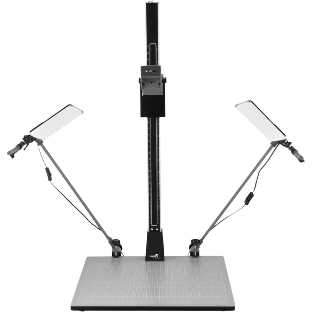 Impact - Pro Copy Stand with Dual LED Panel Light Kit, 42-Inch Column, 23.5-Inch Grid Baseboard, 5600K CRI 95 Lighting - Black