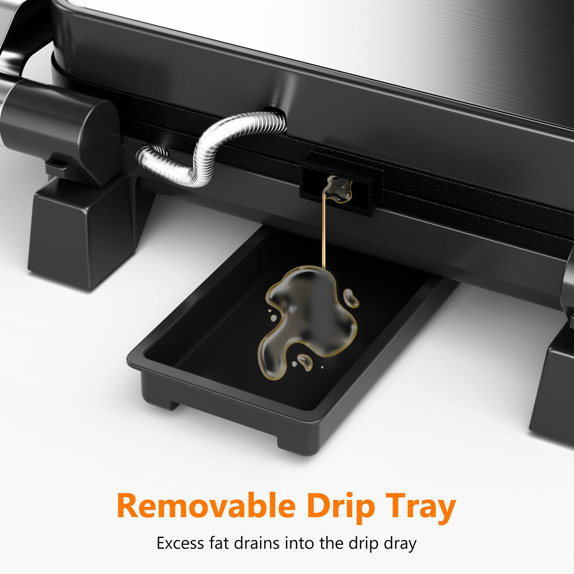 Removable Drip Tray
Excess fat drains into the drip tray