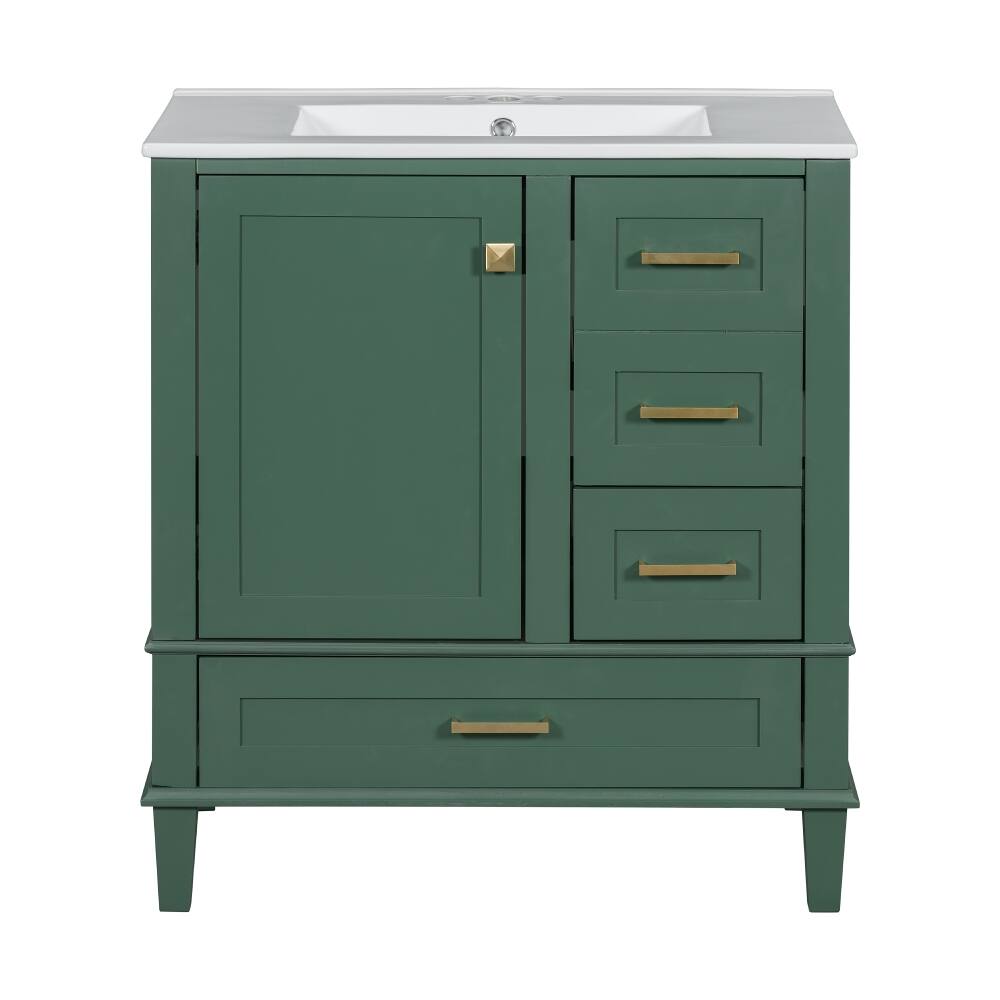 Alt View 8. Loheer - Loheer 30 inch green bathroom vanity with sink combo, freestanding cabinet, solid wood frame - Green.