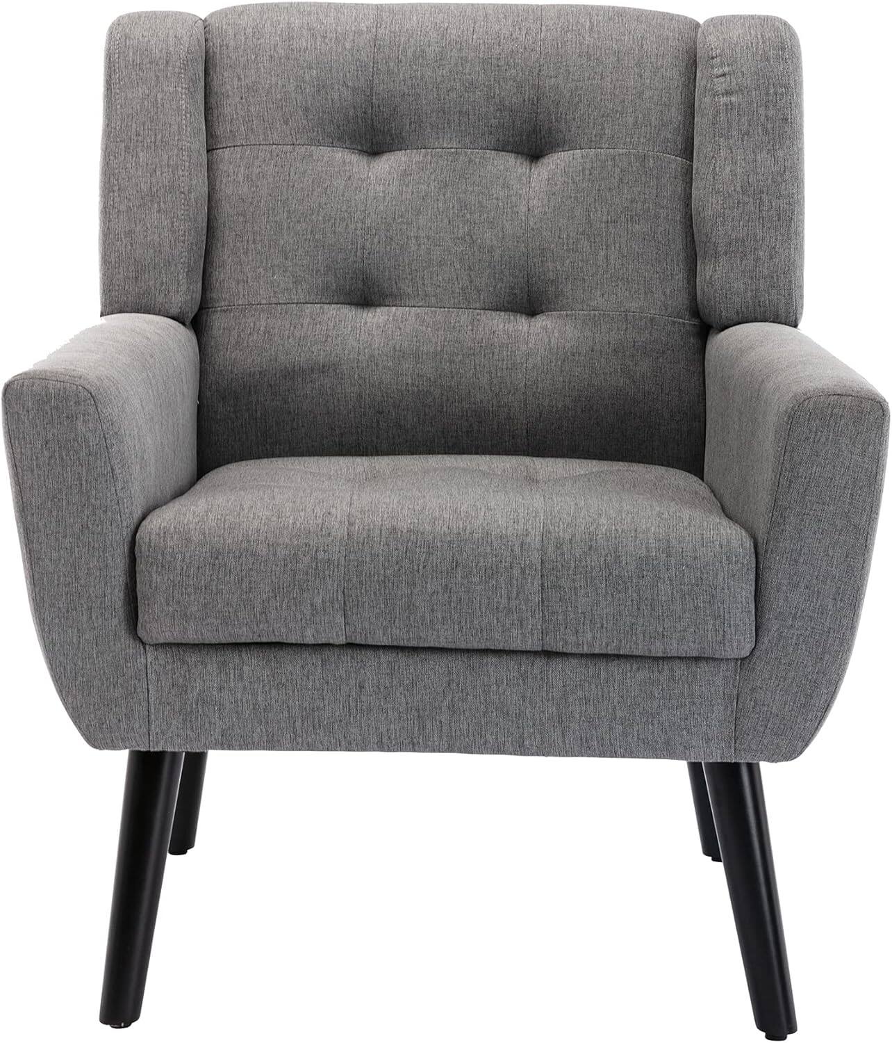 Alt View 3. Trinkets Crazed - Midcentury Modern Accent Chair with Arms, Upholstered Fabric Reading Side Chair - light gray.