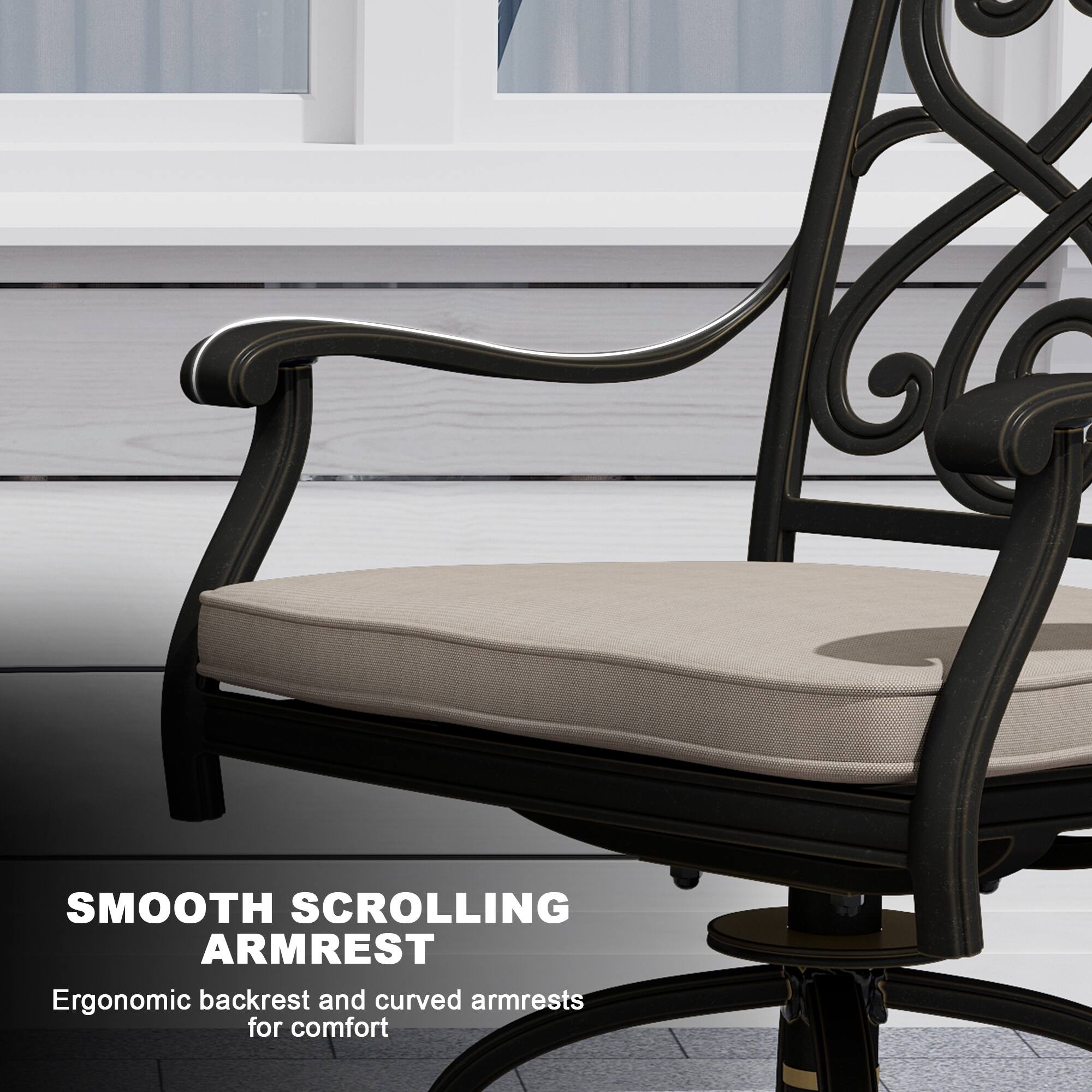SMOOTH SCROLLING ARMREST  
Ergonomic backrest and curved armrests for comfort