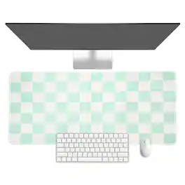 Unique Bargains - Checkered Desk Mat, 27.6x11.8 Inch Mouse Pad, Non-Slip Rubber, Stitched Edges, Soft, for Computer/Laptop - Light Green/White