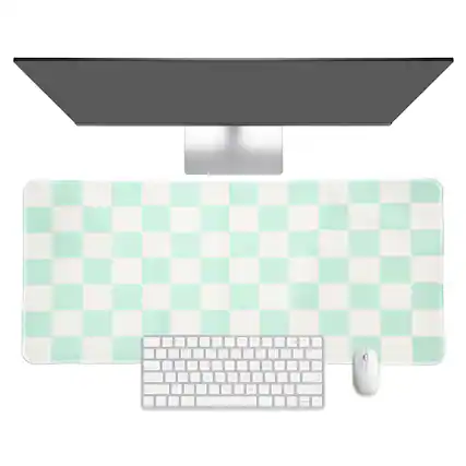 Front. Unique Bargains - Checkered Desk Mat, 27.6x11.8 Inch Mouse Pad, Non-Slip Rubber, Stitched Edges, Soft, for Computer/Laptop - Light Green/White.