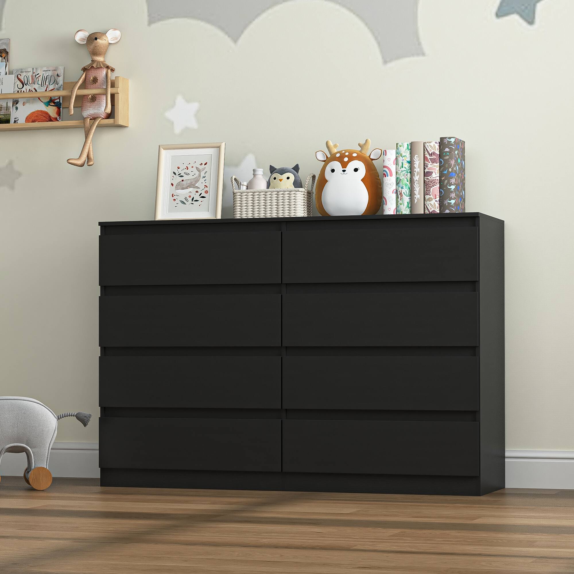 Angle. Kadyn - Kadyn 8 Drawer Wide Dressers for Bedroom, Modern Chest of Drawer Organizer, Black - Black.