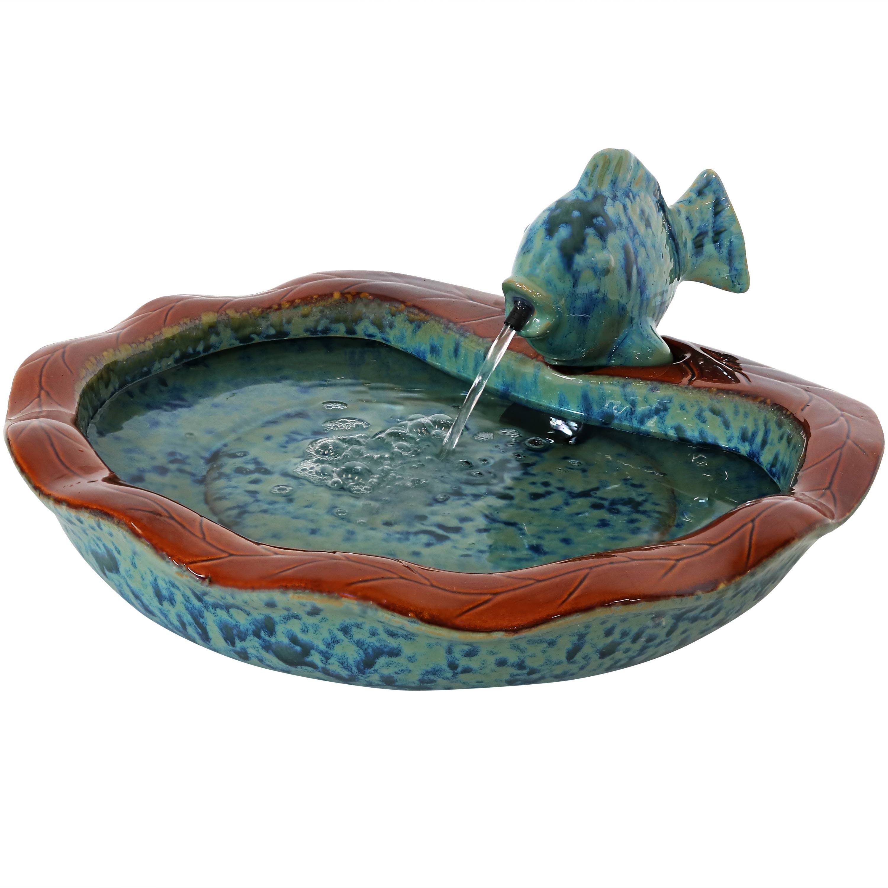 Sunnydaze - Fish Glazed Ceramic Outdoor Water Fountain - Aqua/Brown price history on PriceWatchPro