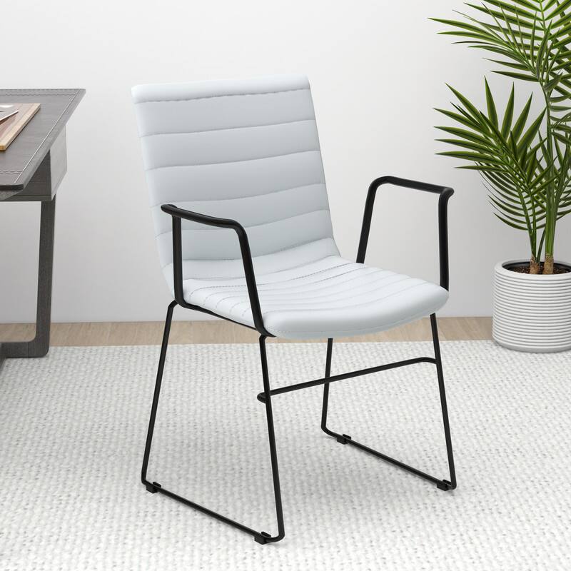 Left. LeisureMod - Zylar Office ArmChair with PU Leather, Foam Cushion, Stainless Steel Base & Ergonomic Support - White.