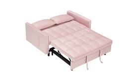 Trinkets Crazed - 3 in 1 Velvet Convertible Sleeper Sofa Bed, Futon Couches for Living Room with Side Pocket/Adjustable Backrest - Pink