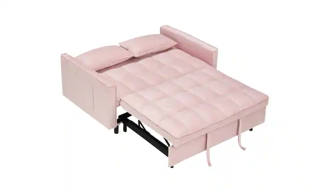Front. Trinkets Crazed - 3 in 1 Velvet Convertible Sleeper Sofa Bed, Futon Couches for Living Room with Side Pocket/Adjustable Backrest - Pink.