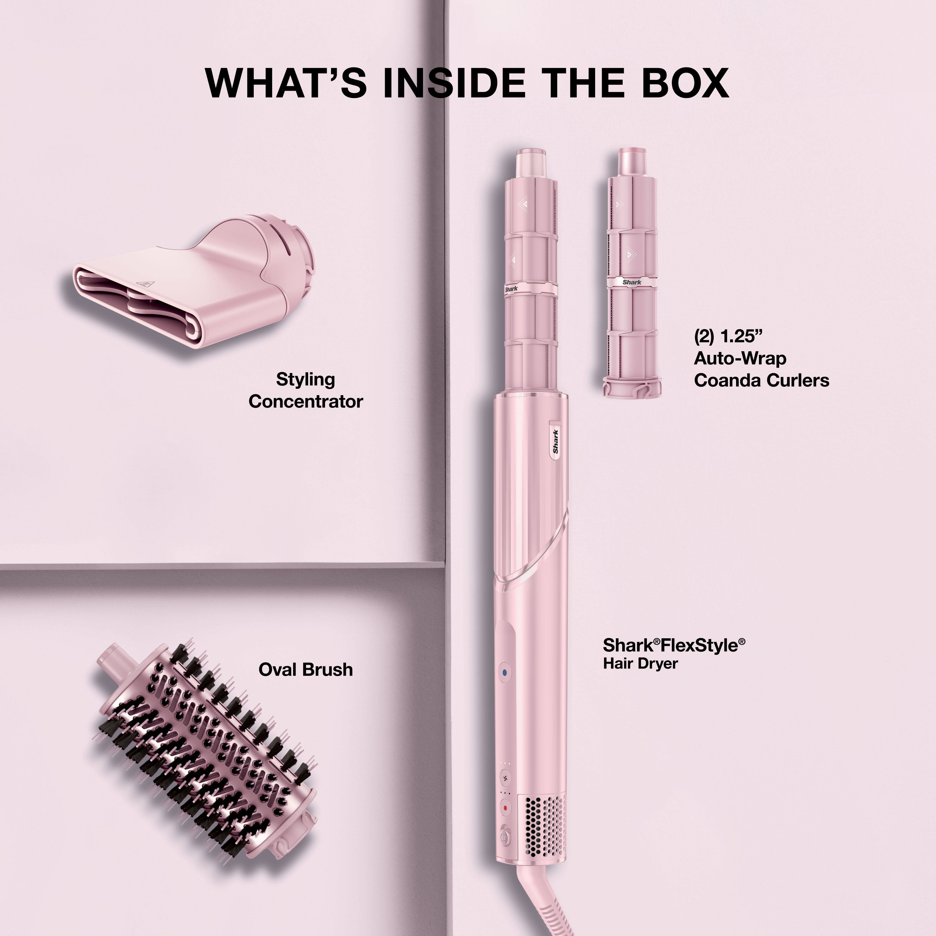 WHAT'S INSIDE THE BOX

- Styling Concentrator (2)
- 1.25" Auto-Wrap Coanda Curlers
- Oval Brush
- SharkFlexStyle Hair Dryer