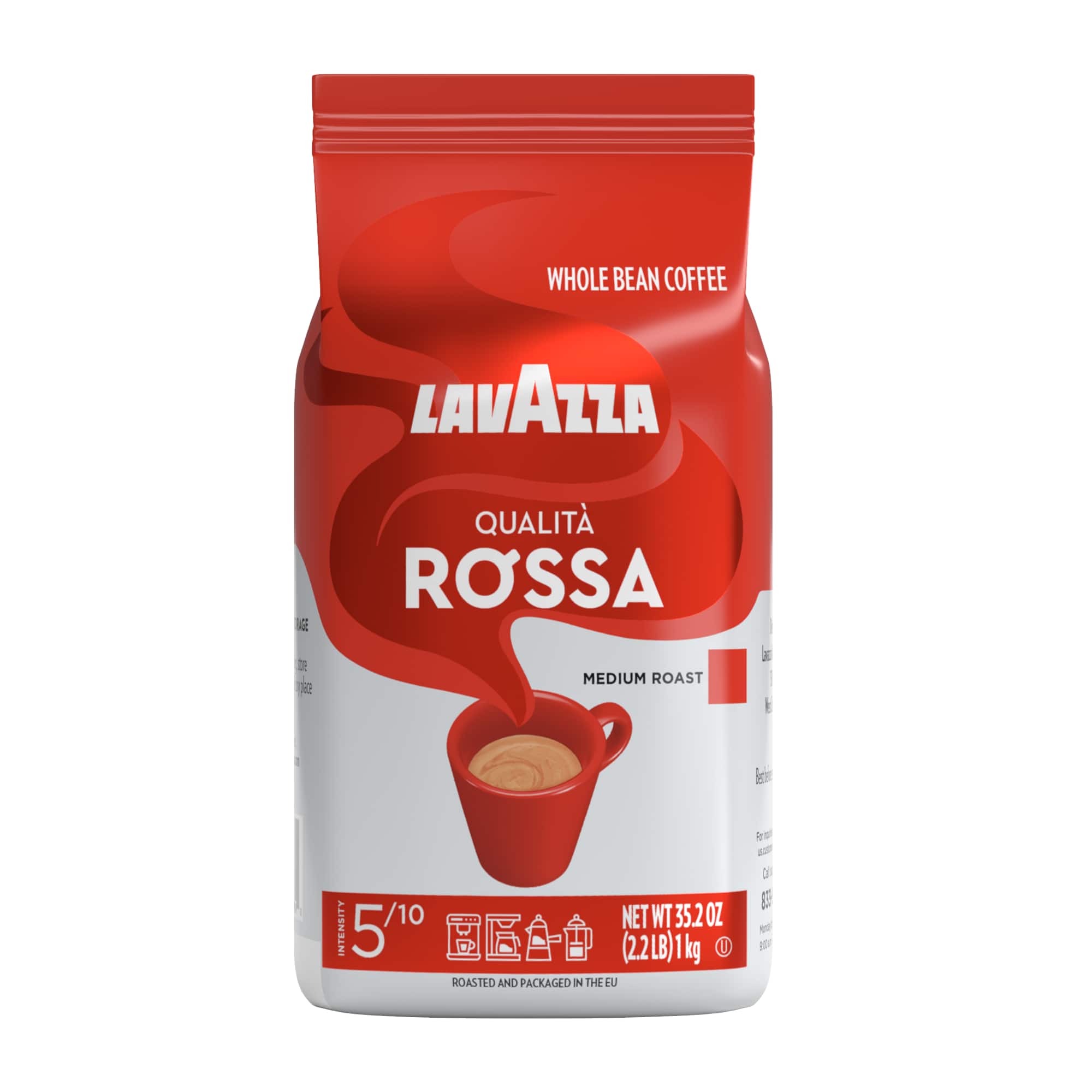 Lavazza - Qualità Rossa Whole Bean Coffee, Medium Roast, Arabica and Robusta Blend, 2.2 lb Bag (Pack of 1)